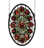 Meyda Lighting 66005 11"W X 17"H Oval Rose Garden Stained Glass Window Panel