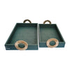 Sagebrook Home 18150 Faux Leather, Set of 2 16/18" 5Th Ave Trays, Green/Gold