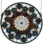Meyda Lighting 66805 17"W X 17"H Tiffany Peacock Feather Medallion Stained Glass Window Panel