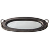 Benzara Oval Shape Tray with Mirror Trim and Braided Handle, Gray and Gold
