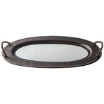 Benzara Oval Shape Tray with Mirror Trim and Braided Handle, Gray and Gold
