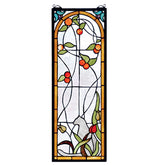 Meyda Lighting 67117 9"W X 25"H Cat & Tulips Stained Glass Window Panel