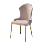 Benzara Fabric Upholstered Side Chair with Spindle Legs, Set of 2, Beige and Gold