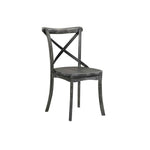 Benzara Wood and Metal Side Chair with X Open Back, Set of 2, Rustic Gray and Black