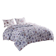 Benzara 3 Piece King Size Quilt Set with Lily and Butterfly Print, Multicolor