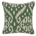 Benzara BM228772 Fabric Throw Pillow Printed Ikat Pattern and Piped Stitching, Green