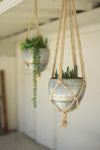 Kalalou NKC4105 Set Of Two Hanging Galvanized Planters With Woven Jute Rope