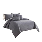 Benzara 6 Piece Queen Cotton Comforter Cover Set with Cross Woven Texture, Gray