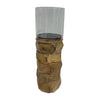 Sagebrook Home 18197-03 Wood, 12" Stacked Hexagon Pillar Hurricane, Natura