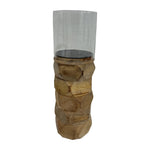 Sagebrook Home 18197-03 Wood, 12" Stacked Hexagon Pillar Hurricane, Natura