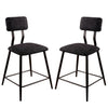 Benzara Fabric Counter Height Chairs with Angled Metal Legs, Set of 2, Black