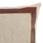 Benzara Fabric Pillow with Leatherette Accents, Cream and Brown