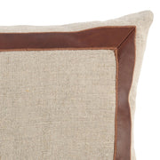 Benzara Fabric Pillow with Leatherette Accents, Cream and Brown