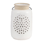 Sagebrook Home 18001-02 Ceramic, 9" Flower Cut Out Lantern, Ivory