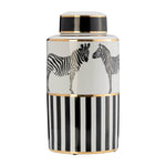 Sagebrook Home 17901-01 Ceramic, 16" Zebra Jar W/ Lid, White/Gold