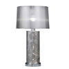 Benzara Floral Accent metal Frame Table Lamp with Drum Shade, Chrome