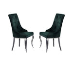 Benzara Button Tufted Back Arm Chair with Cabriole Legs, Set of 2, Green and Chrome