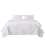 Benzara 3 Piece Microfiber King Size Quilt Set with Geometric Print, White