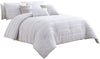 Benzara 6 Piece Queen Cotton Comforter Set with Frayed Edges, White and Gray