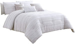 Benzara 6 Piece Queen Cotton Comforter Set with Frayed Edges, White and Gray