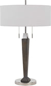 Benzara Wooden Body Desk Lamp with Fabric Drum Shade and Metal Base,White and Brown