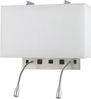 Benzara Metal Wall Lamp with  2 Gooseneck Reading Lights, White and Silver