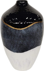 Benzara 17 Inches Metal Frame Vase with Elegant Embellishment, Black and Gray