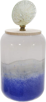 Benzara 14 Inches Glass Jar with Shell Lid, Blue