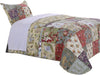 Benzara Chicago 2 Piece Fabric Twin Bedspread Set with Jacobean Prints, Multicolor