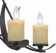 Benzara 5 Bulb Metal Frame Chandelier with Candle Lights, Black and Beige