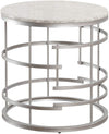Benzara Faux Marble Top Round End Table with Metal Base, White and Silver
