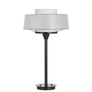 Benzara Tubular Metal Table Lamp with 2 Tier Translucent Shades, Black and White