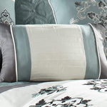 Benzara 7 Piece King Polyester Comforter Set with Floral Details, Blue and Gray