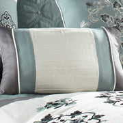 Benzara 7 Piece King Polyester Comforter Set with Floral Details, Blue and Gray