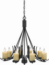 Benzara 8 Bulb Metal Frame Chandelier with Candle Lights, Black and Beige