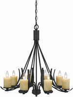 Benzara 8 Bulb Metal Frame Chandelier with Candle Lights, Black and Beige