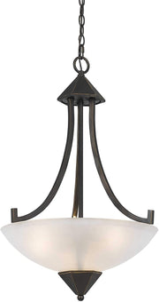 Benzara 3 Bulb Pendant Fixture with Metal Frame and Smoked Glass Shade, Bronze