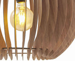 Benzara 60 Watt Caged Dome Shape Wooden Ceiling Pendant, Walnut Brown