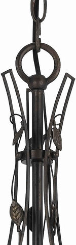 Benzara 3 Bulb Round Metal Chandelier with Scrolled and Leaf Details, Dark Bronze