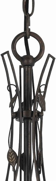 Benzara 3 Bulb Round Metal Chandelier with Scrolled and Leaf Details, Dark Bronze