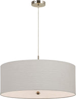 Benzara 3 Bulb Drum Shaped Fabric Pendant Fixture with Diffuser, White