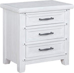 Benzara 3 Drawer Wooden Nightstand with Antique Bar Handle and Nail Accents, White