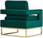 Benzara Velvet Fabric Upholstered Accent Chair with Box Cushion Seat,Gold and Green