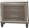 Benzara Textured Front 2 Drawer Nightstand with Beveled Mirror Trim, Silver