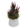Nearly Natural 4982-S2 9" Artificial Green & Purple Mixed Succulent with White Planter, Set of 2