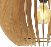 Benzara 60 Watt Caged Dome Shape Wooden Ceiling Pendant, Oak Brown