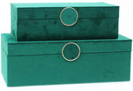 Benzara Fabric Rectangular Shaped Jewelry Box with Round Lock, Set of 2, Green