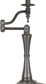 Benzara Metal Body Table Lamp with Swing Arm and Fabric Bell Shade, Silver and Gray