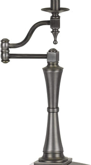 Benzara Metal Body Table Lamp with Swing Arm and Fabric Bell Shade, Silver and Gray