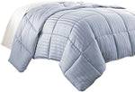 Benzara Cork King Comforter with Vertical Stripes and Stitched Details, Blue